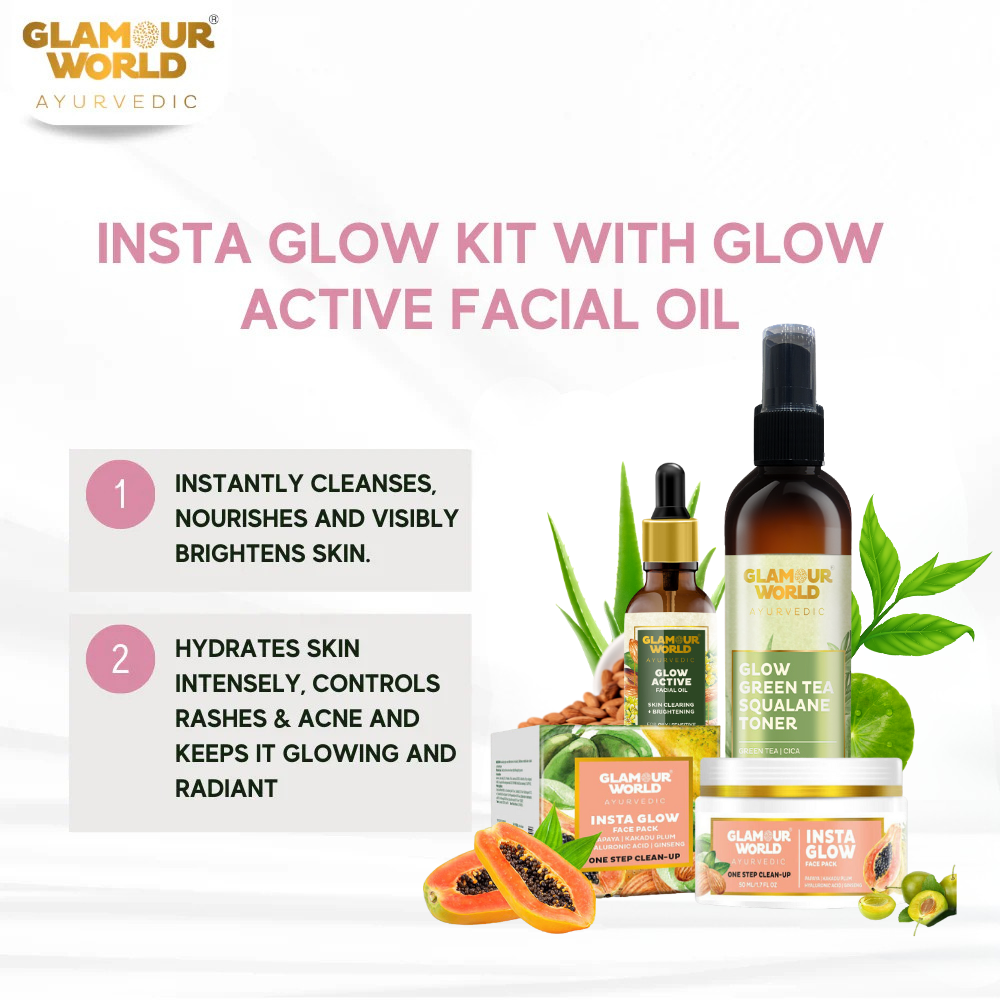 Insta Glow Kit with Glow Active Facial Oil + Green Tea Toner